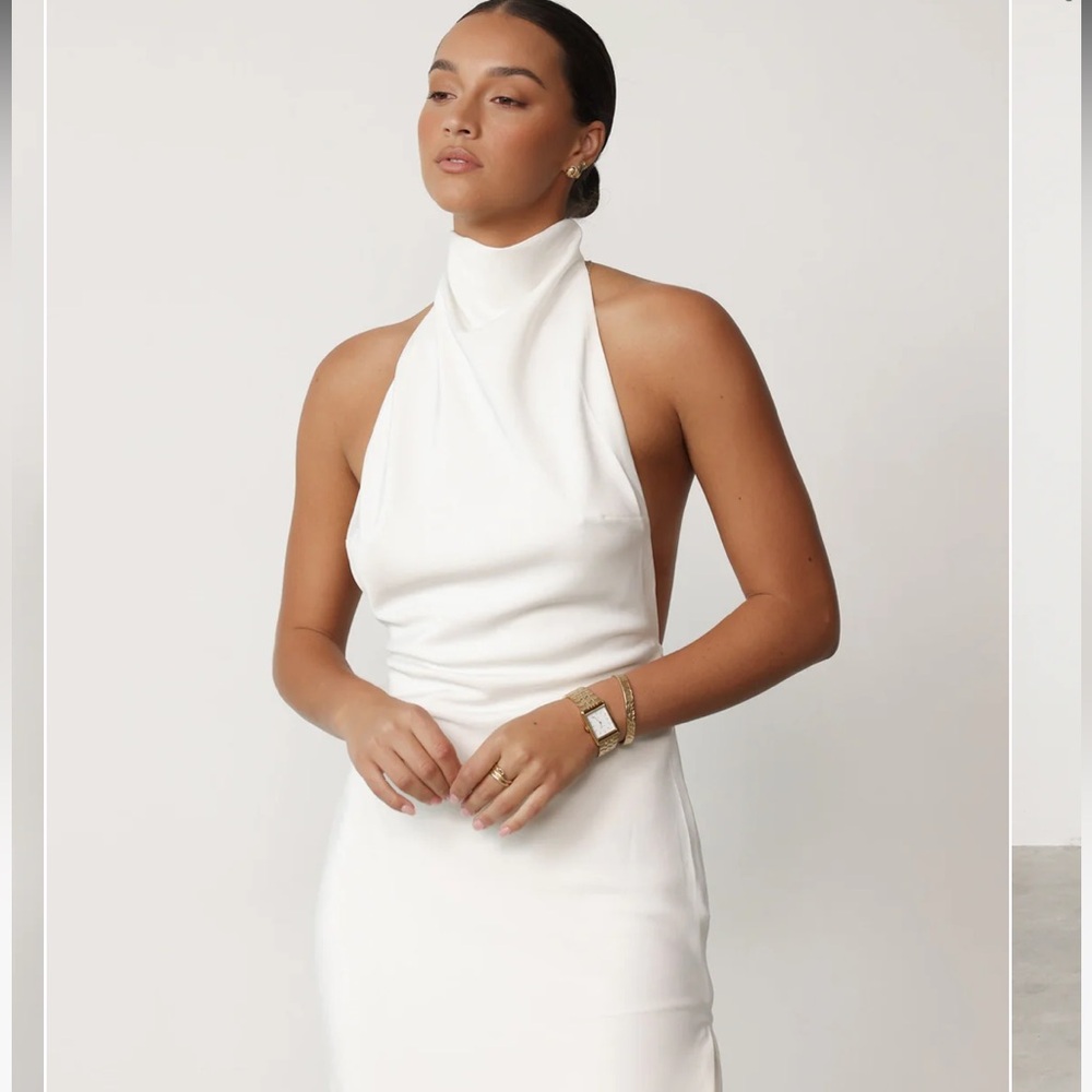 NWT Charcoal clothing WHITE satin halter dress.